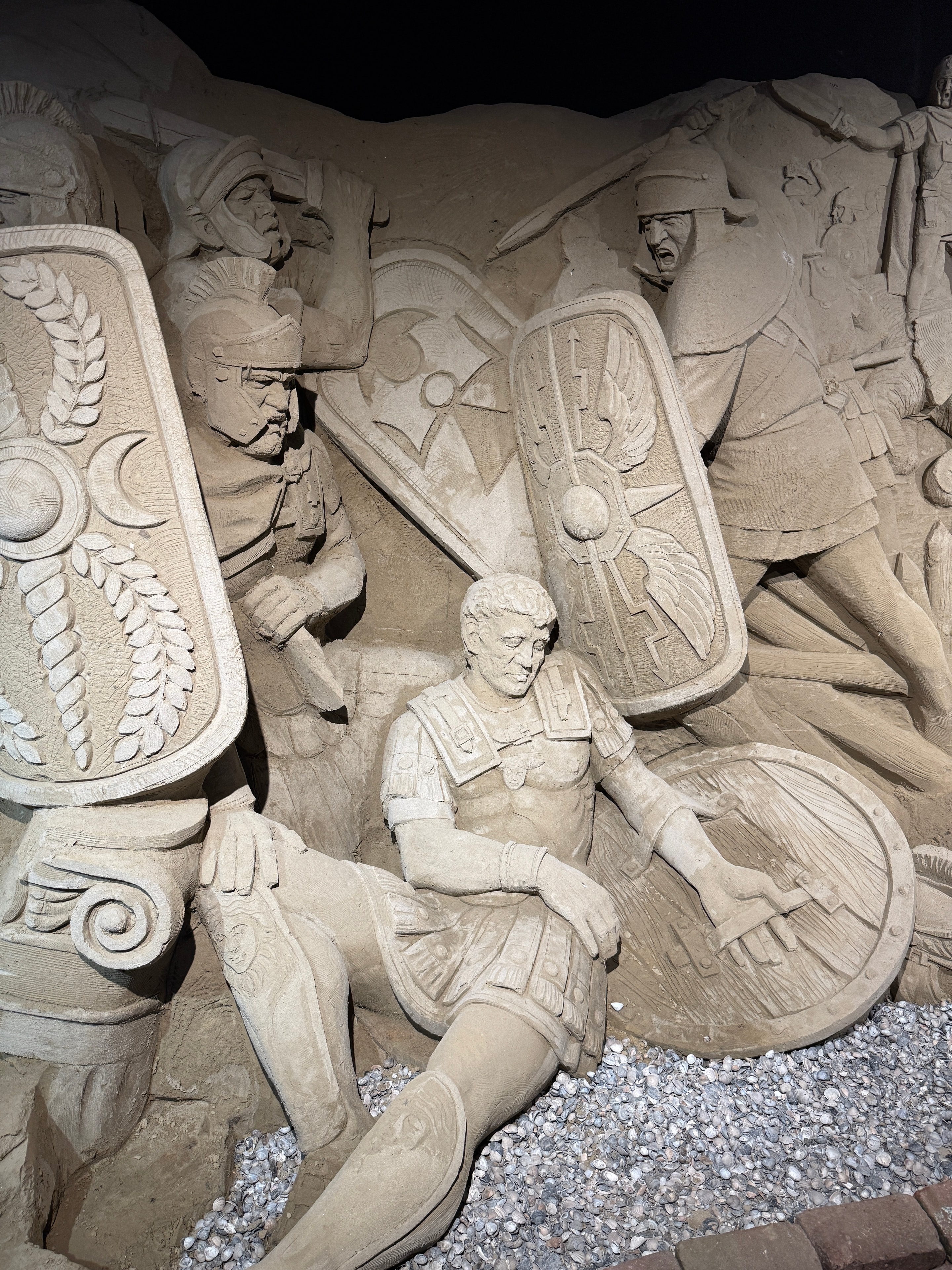 Roman warriors sand sculpture detail